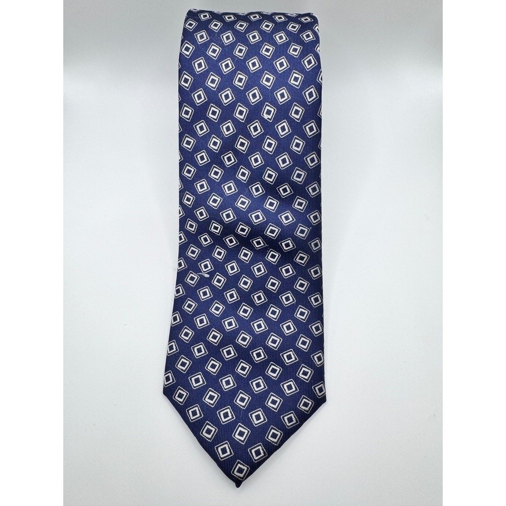 Hart Schaffner Marx‎ Silk Necktie Blue White Diamond Geometric Pattern